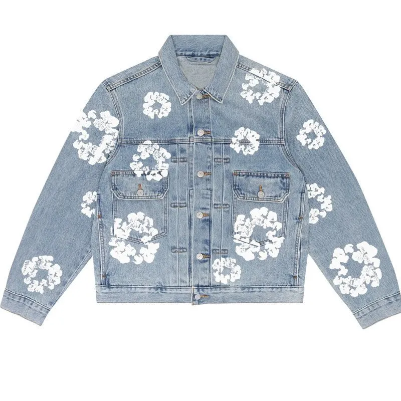 Denim Tear Hip Hop Kapok Printed Cardigan Loose Jacket Men's Trendy Fashion Casual Versatile Denim (32)